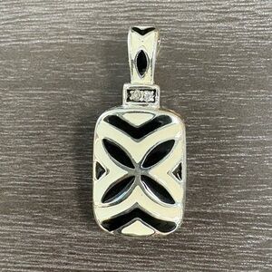 Silver Black Cream Crystal Enamel Pendant